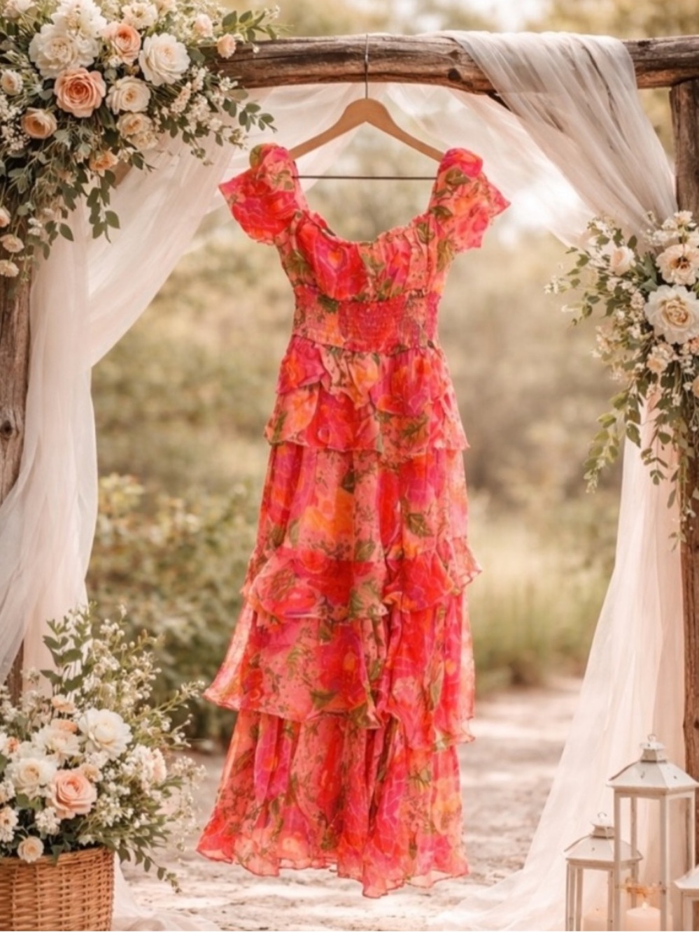 Farm Rio Blooming Floral Maxi Dress XS Smocked Puff Sleeve NWT - Picture 3 of 16